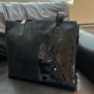 Black Tote Bag Half PUV Half Fabric